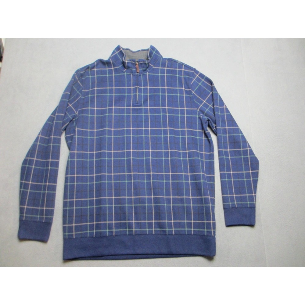 Lands End Sweater Mens XL Tall Blue Excellent Plaid 1/4 Zip Pullover 448703